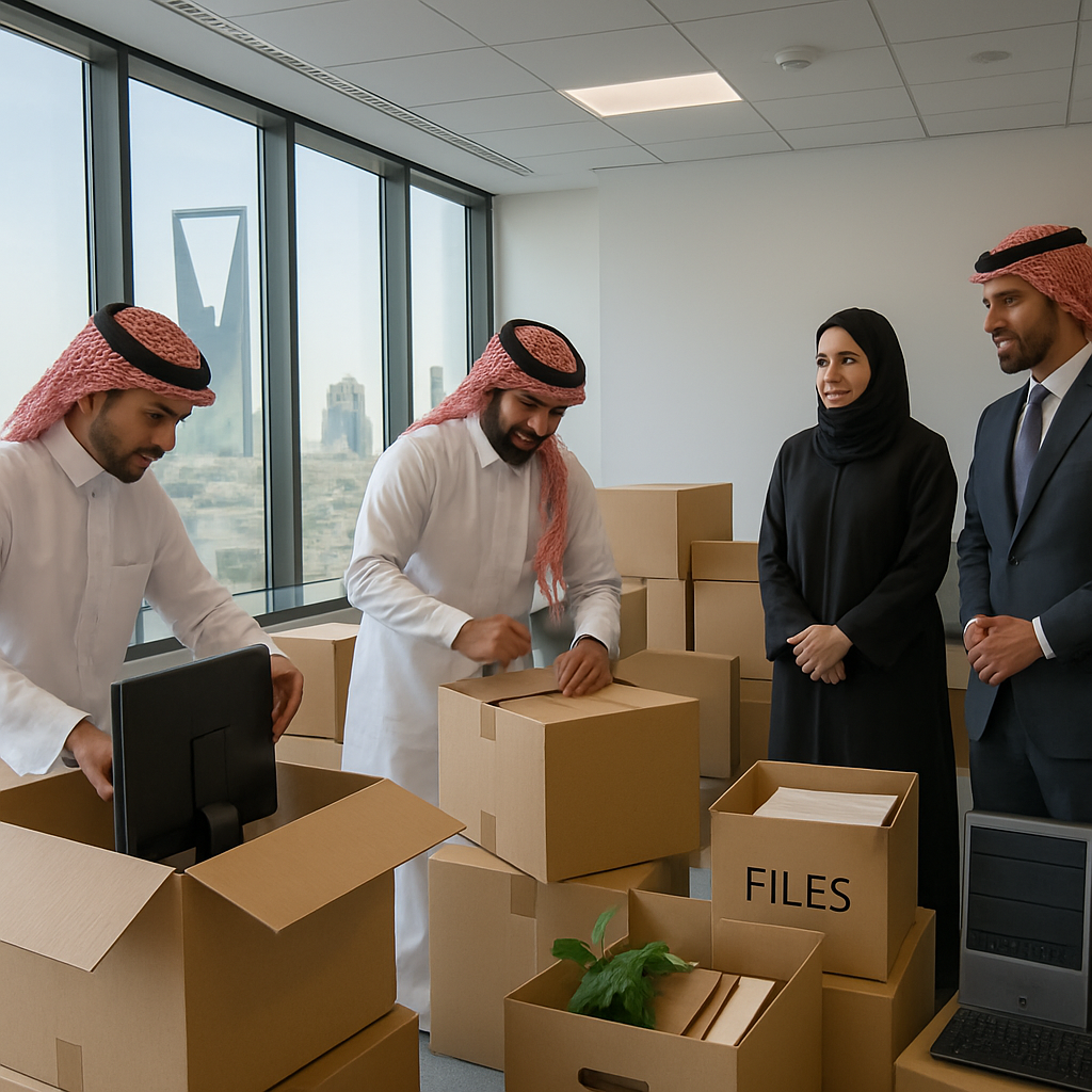 Team packing office equipment in Riyadh