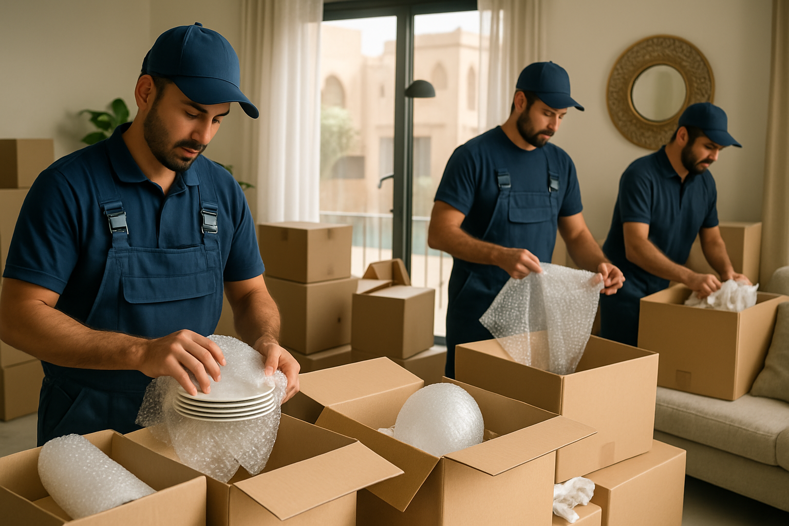 Professional movers packing household items in Riyadh