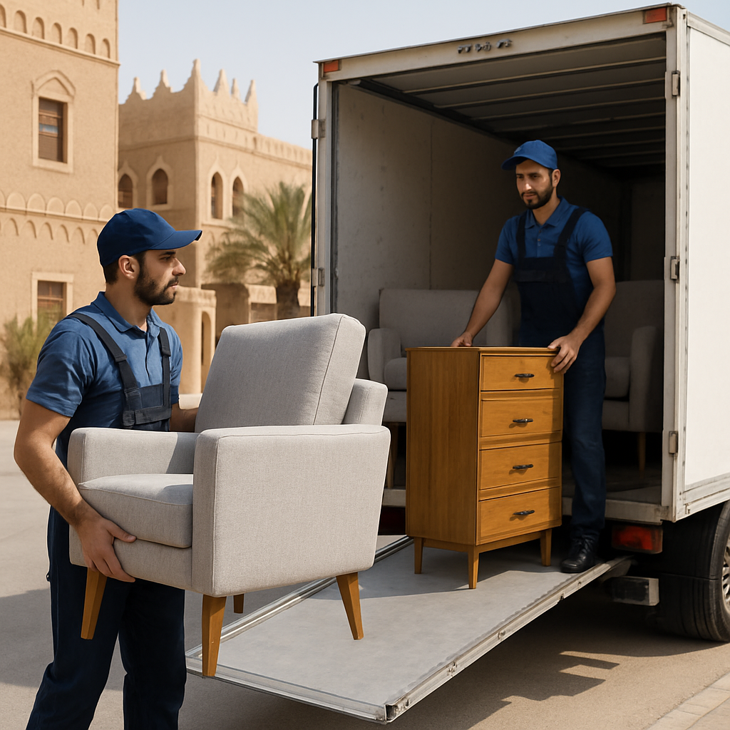 Movers loading furniture into truck in Riyadh