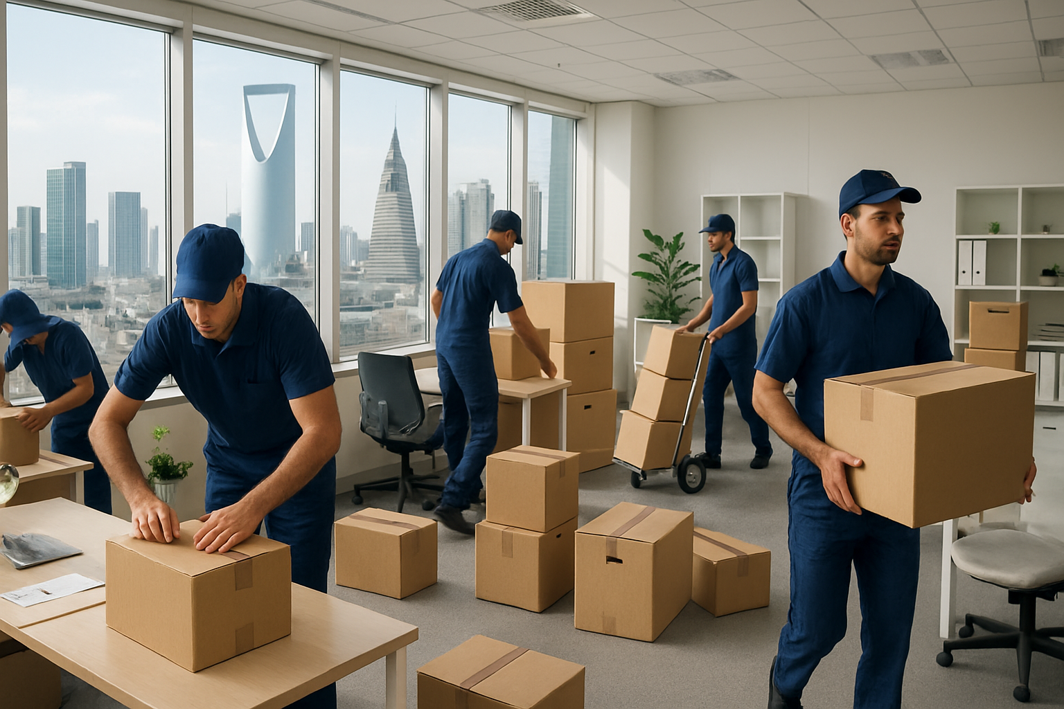 Movers packing an office in Riyadh