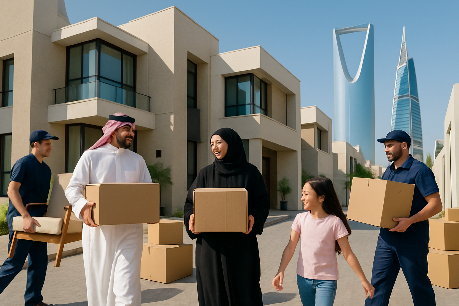 Family moving into a new villa in Riyadh