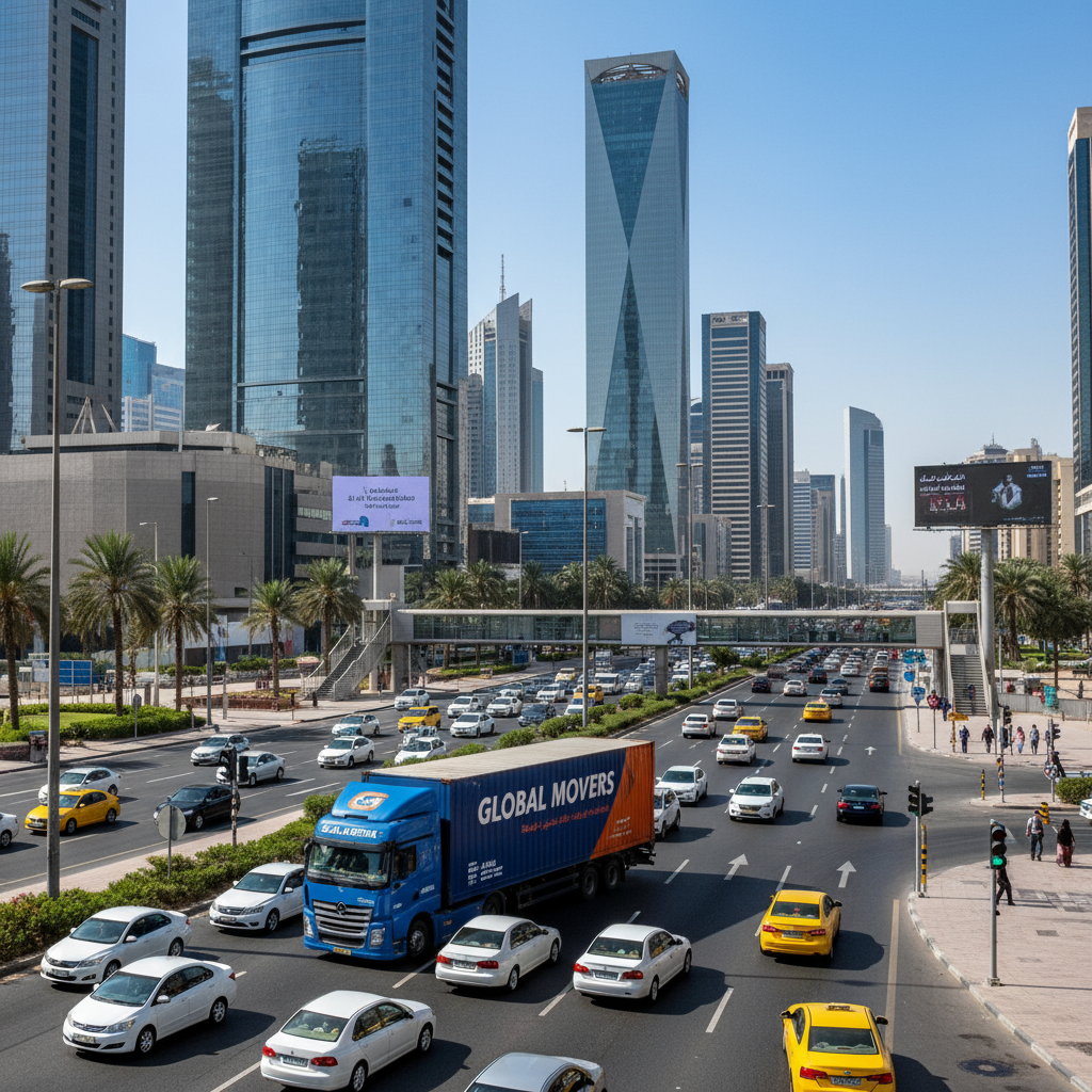 Moving truck in busy Riyadh street