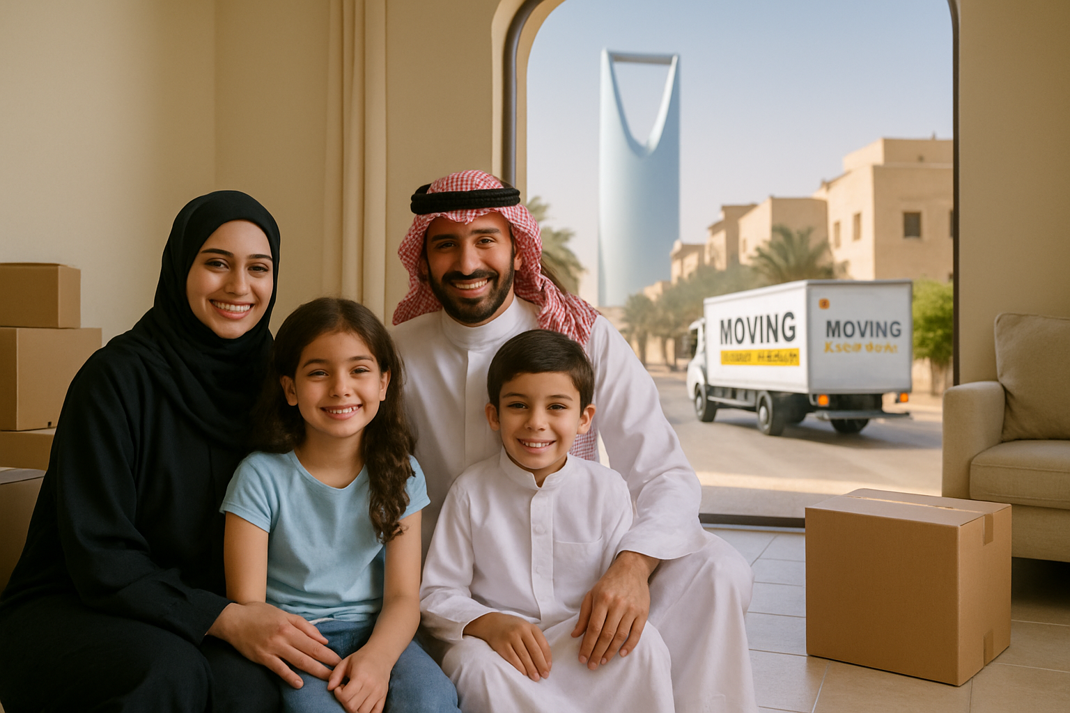 Family relaxed in their new home in Riyadh