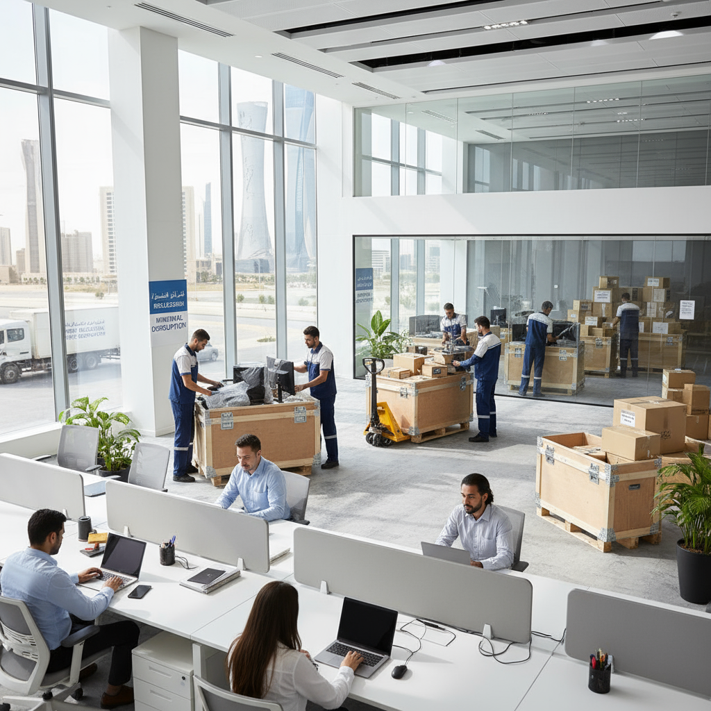 Modern office space in Riyadh being packed by professional movers