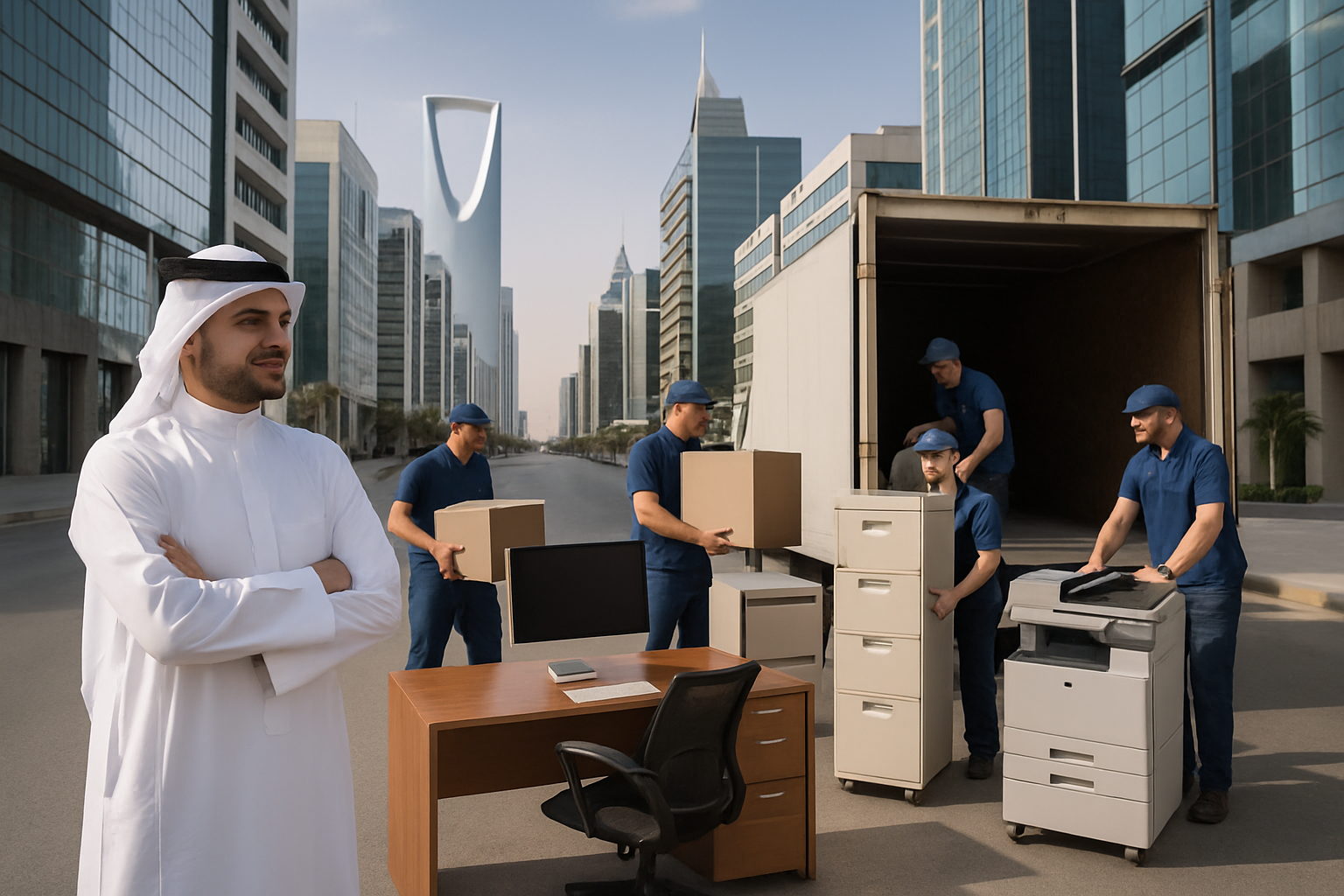 Business owner overseeing office relocation in Riyadh