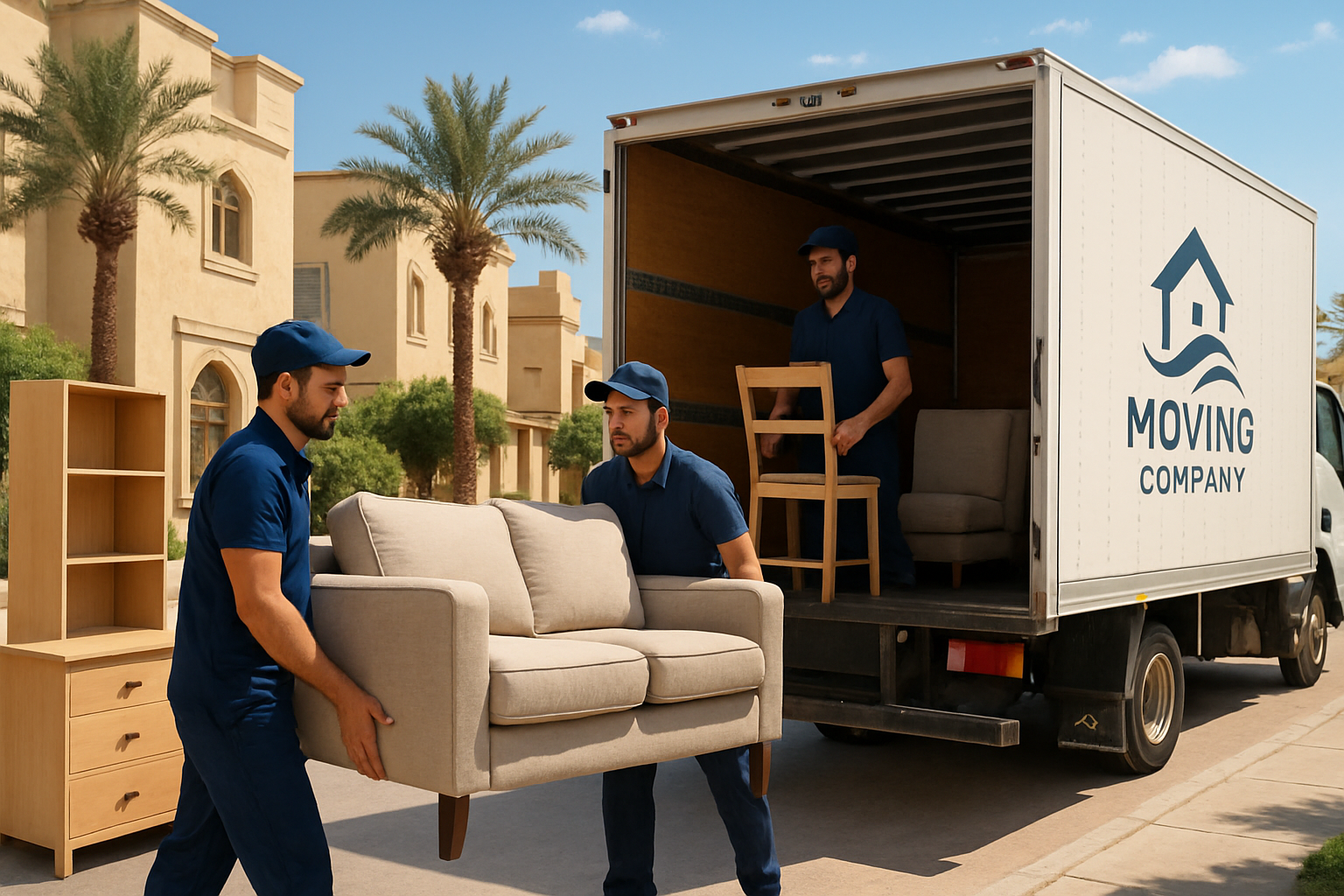 Professional movers loading furniture in Riyadh