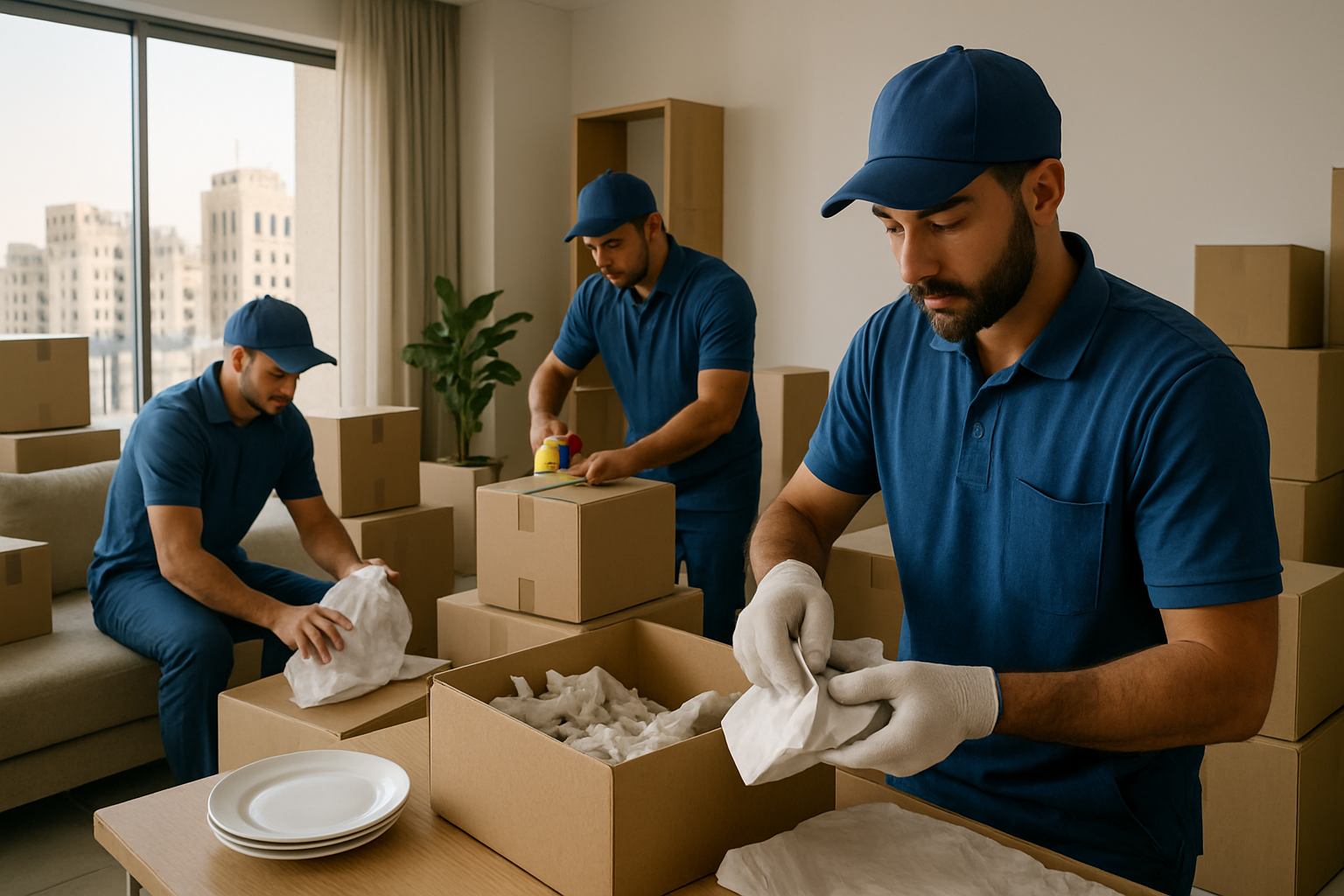 Professional movers packing household belongings in Riyadh