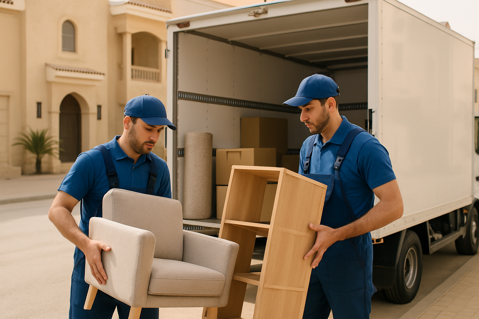 Movers loading furniture into a truck in Riyadh